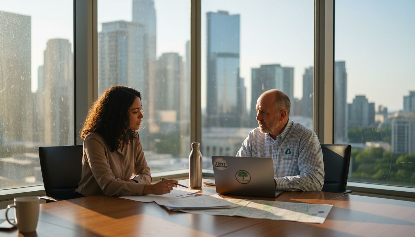 Manager and colleague discuss environmental reports