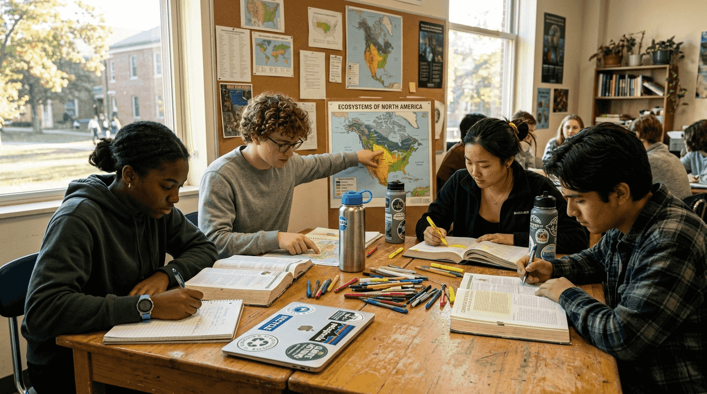 Students studying environmental policy together