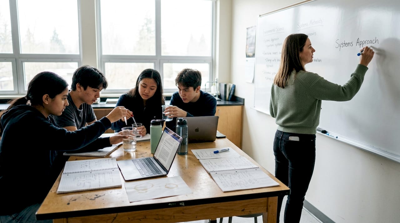 IB students and teacher in environmental systems class