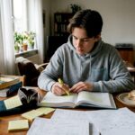 High school student studying ESS IB at home
