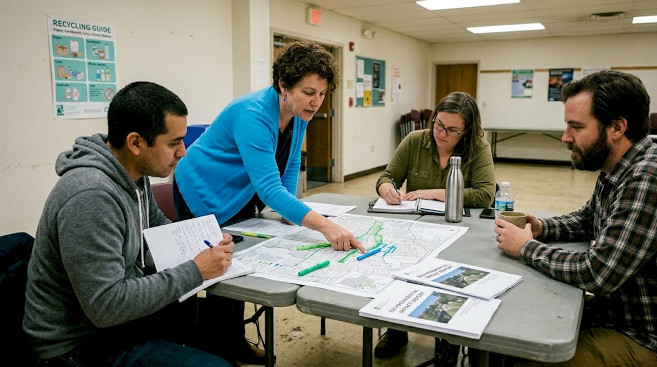 Residents at table discussing environmental issues