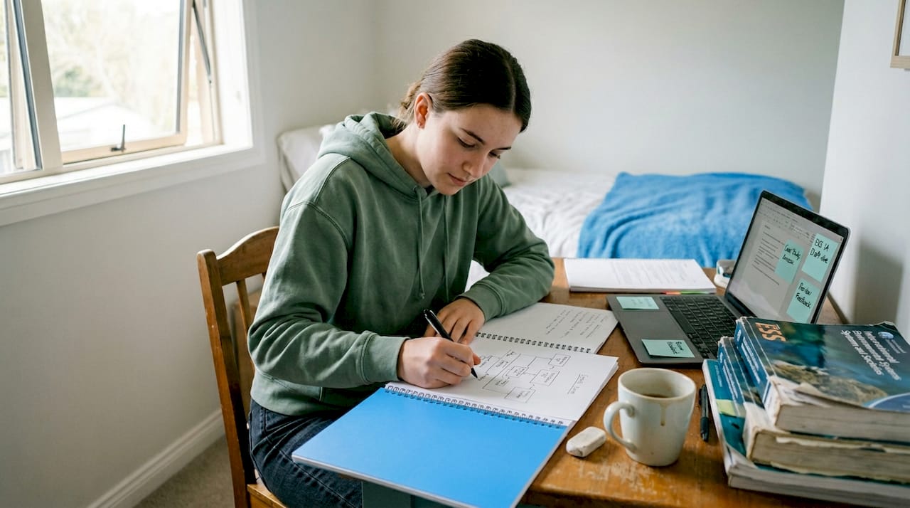 Student drawing a systems model diagram