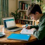 Student highlighting IB ESS textbook at kitchen table