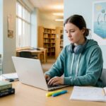 Student reviewing environmental science spreadsheet