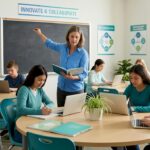 Teacher adjusts lesson on digital whiteboard
