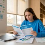 Student studying IB ESS syllabus materials