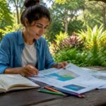 Scientist reviewing ecological footprint maps