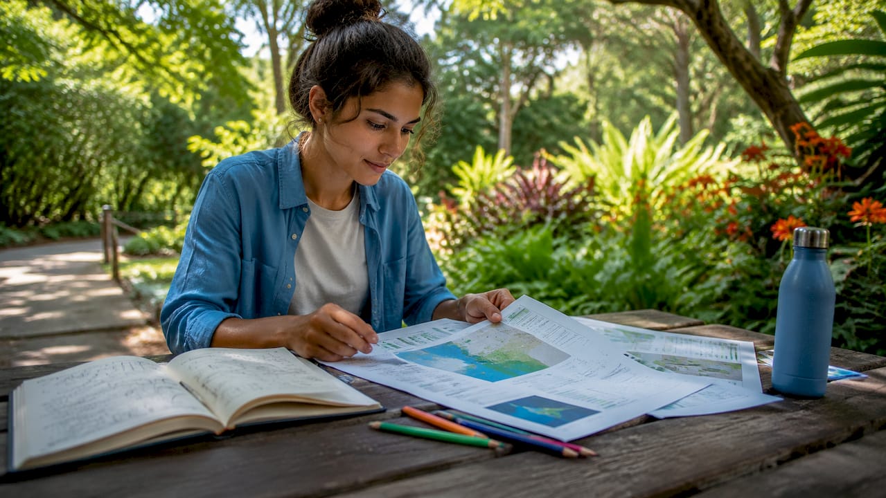 Scientist reviewing ecological footprint maps