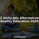 Student comparing online education providers at desk