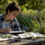 Student studying ecological resilience outdoors