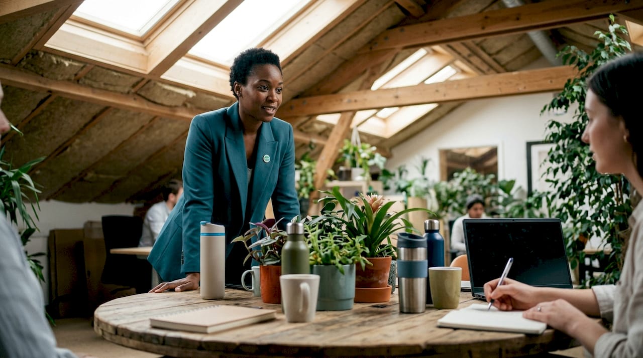 Woman leading environmental management meeting