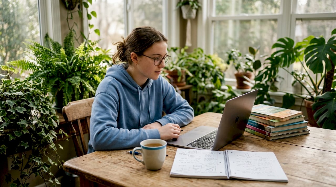 Student engaged in IB ESS online tutoring