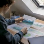 Hands analyzing environmental data sheets on desk
