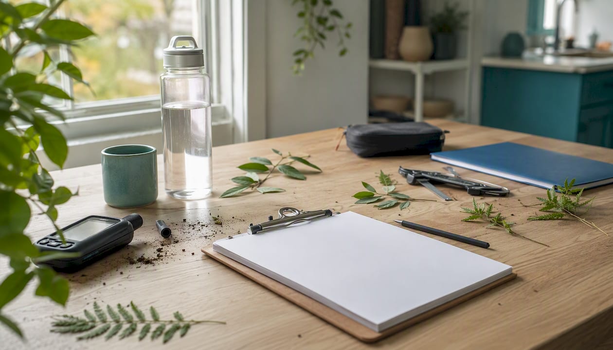 Study desk with ethical fieldwork preparation tools