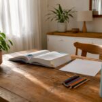 IB DP textbook and study materials on desk