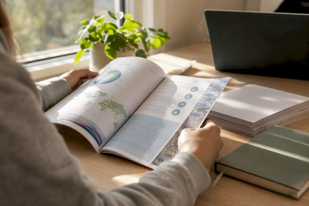 Hands flipping through IB ESS exam booklet