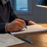 Examiner marking an IB geography answer booklet
