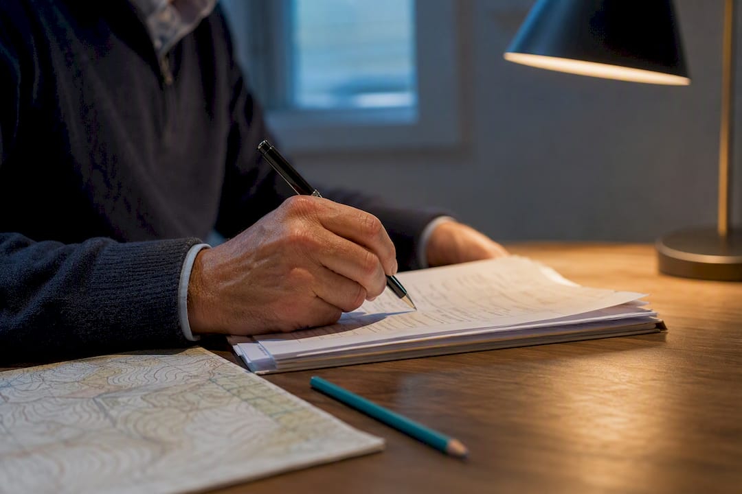 Examiner marking an IB geography answer booklet