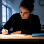Student writing an environmental science exam response