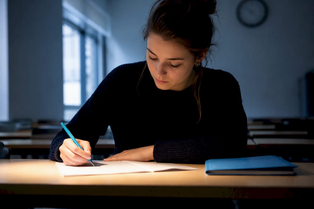 Student writing an environmental science exam response