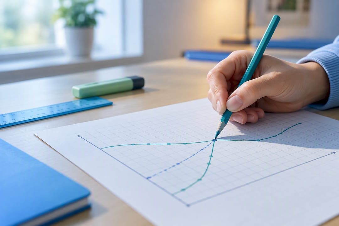 Hand tracing data point on environmental graph