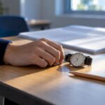 Student checking time during an exam
