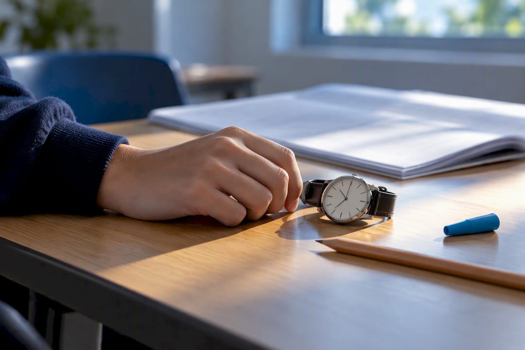 Student checking time during an exam