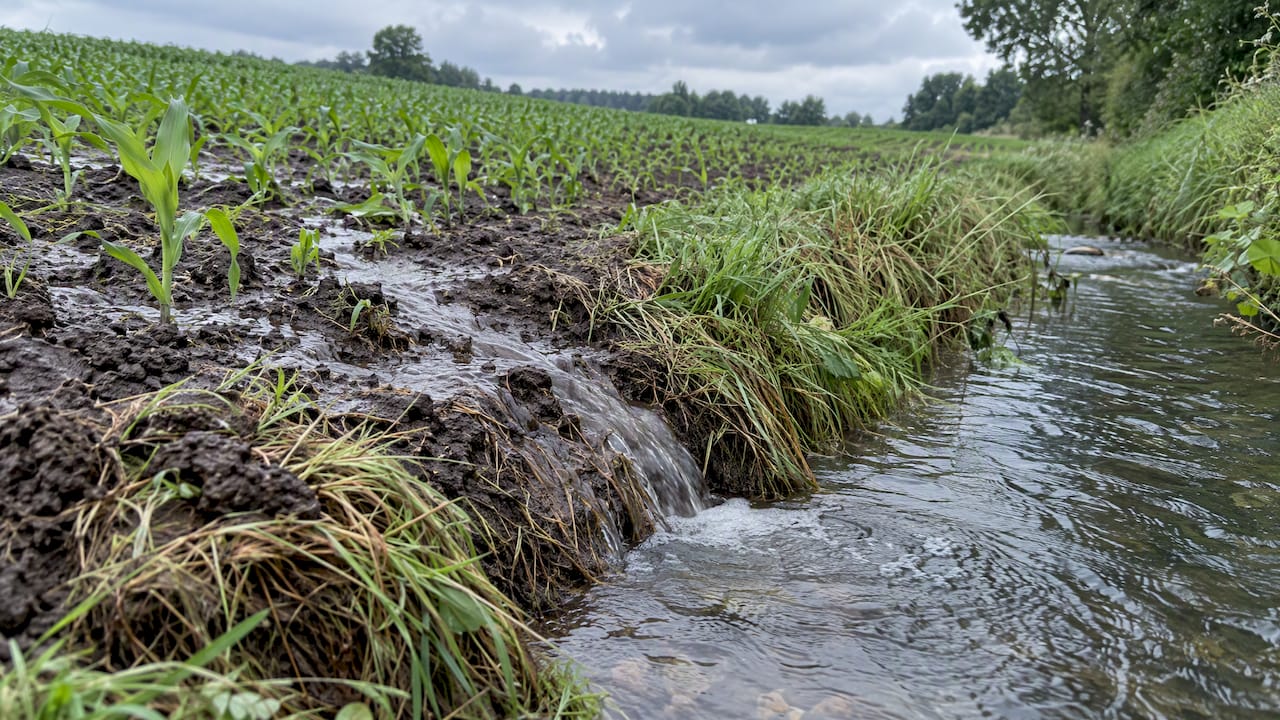 Field runoff flowing into a small stream