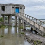 Raised cyclone shelter in Bangladesh floodplain
